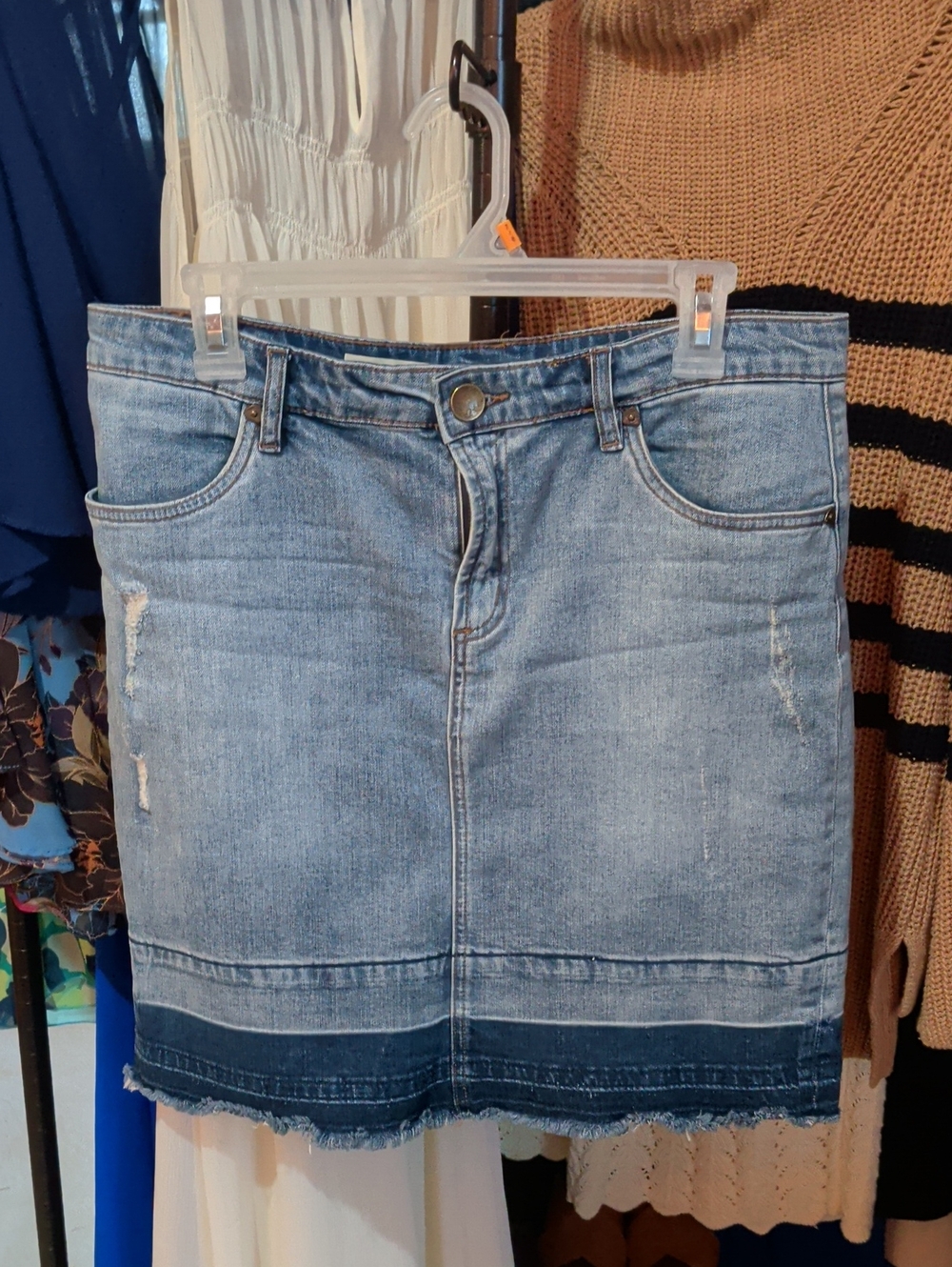 Kut from the Kloth Two-Tone Light Blue Denim Mini Skirt